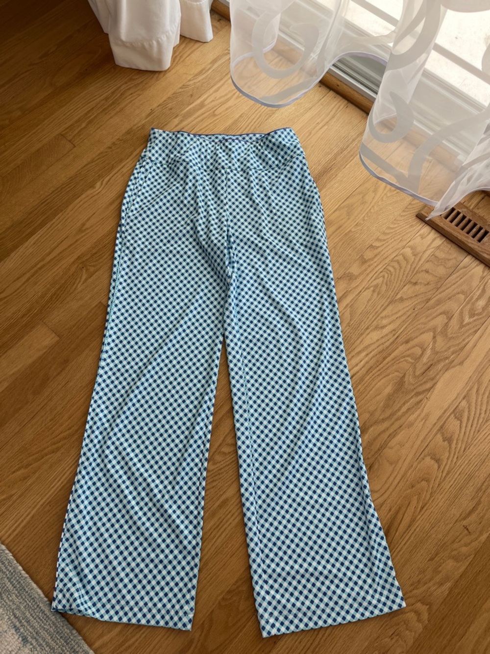 Fairway & Greene Blue Gingham Wide-Leg Pants